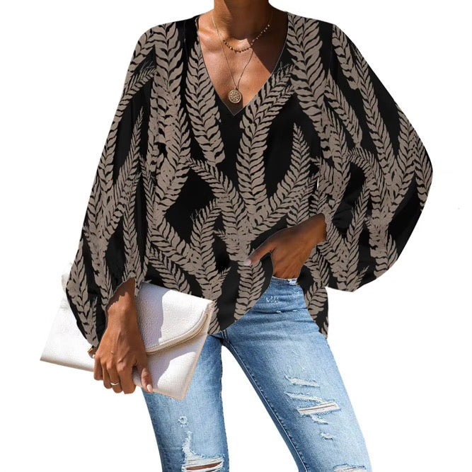 WAHINE BLOUSE - MIDNIGHT FERN
